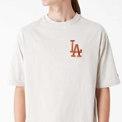 The Male model is wearing LA Dodgers League Essential Stone Oversized T-Shirt 5