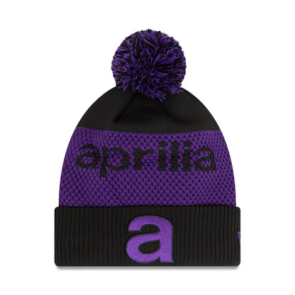 This is a Aprilia Wordmark Black Bobble Knit Beanie Hat 1