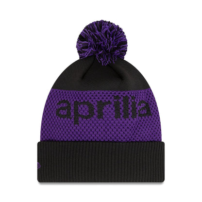 This is a Aprilia Wordmark Black Bobble Knit Beanie Hat 2