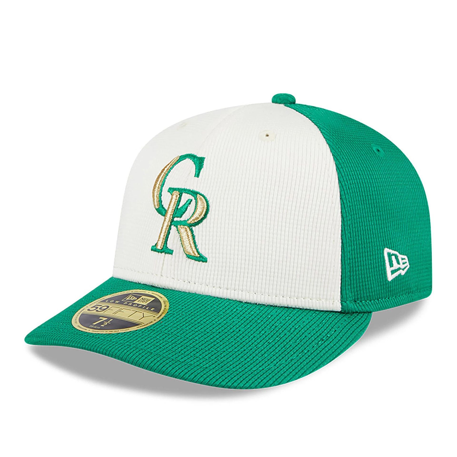 This is a Colorado Rockies St. Patrick's Day Green Low Profile 59FIFTY Fitted Cap 1