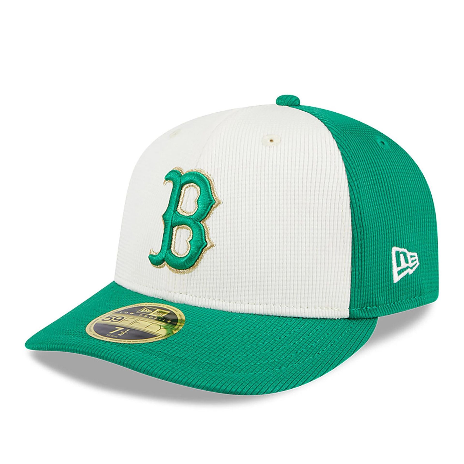 This is a Boston Red Sox St. Patrick's Day Green Low Profile 59FIFTY Fitted Cap 1