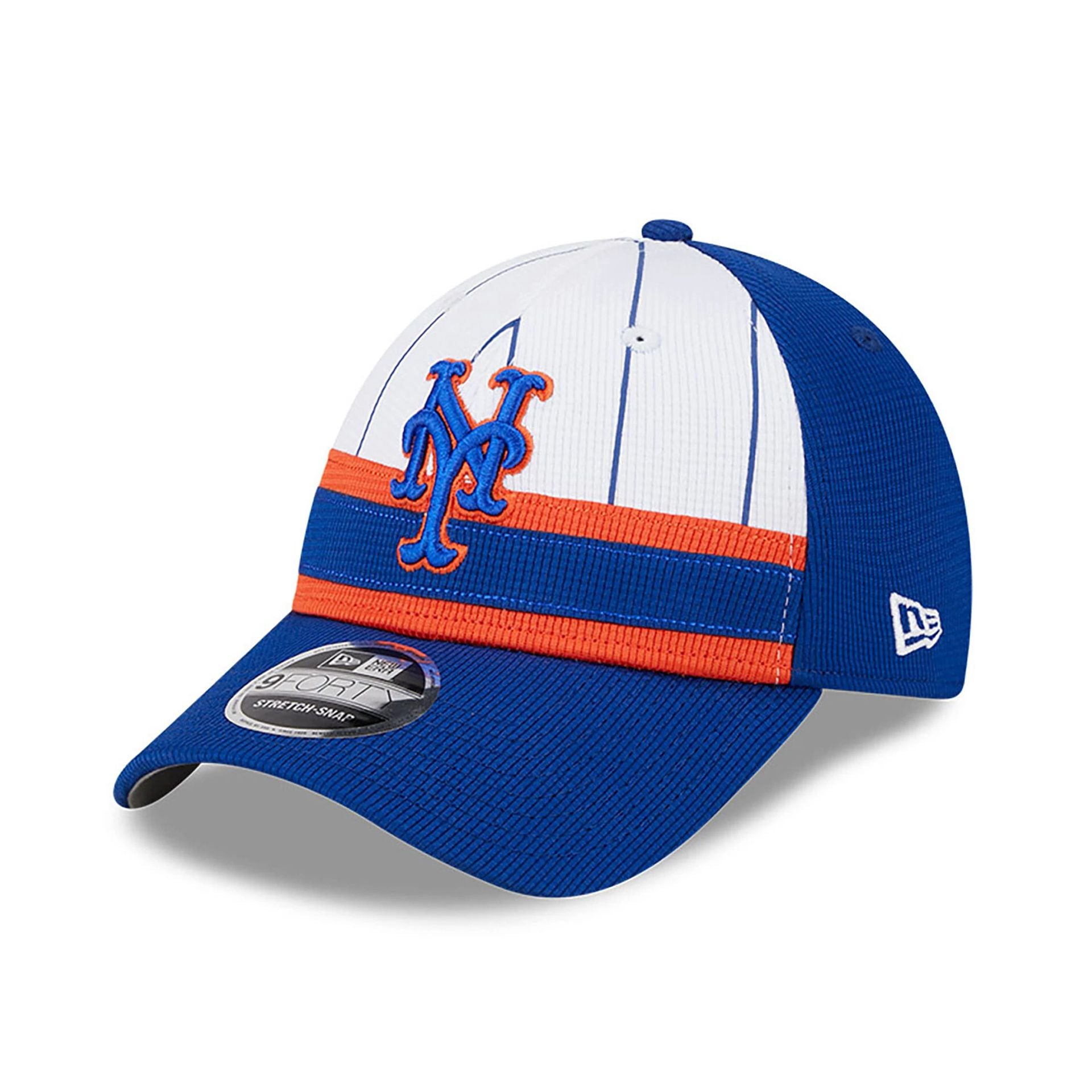 This is a New York Mets MLB Batting Practice Blue 9FORTY Stretch Snap Adjustable Cap 1