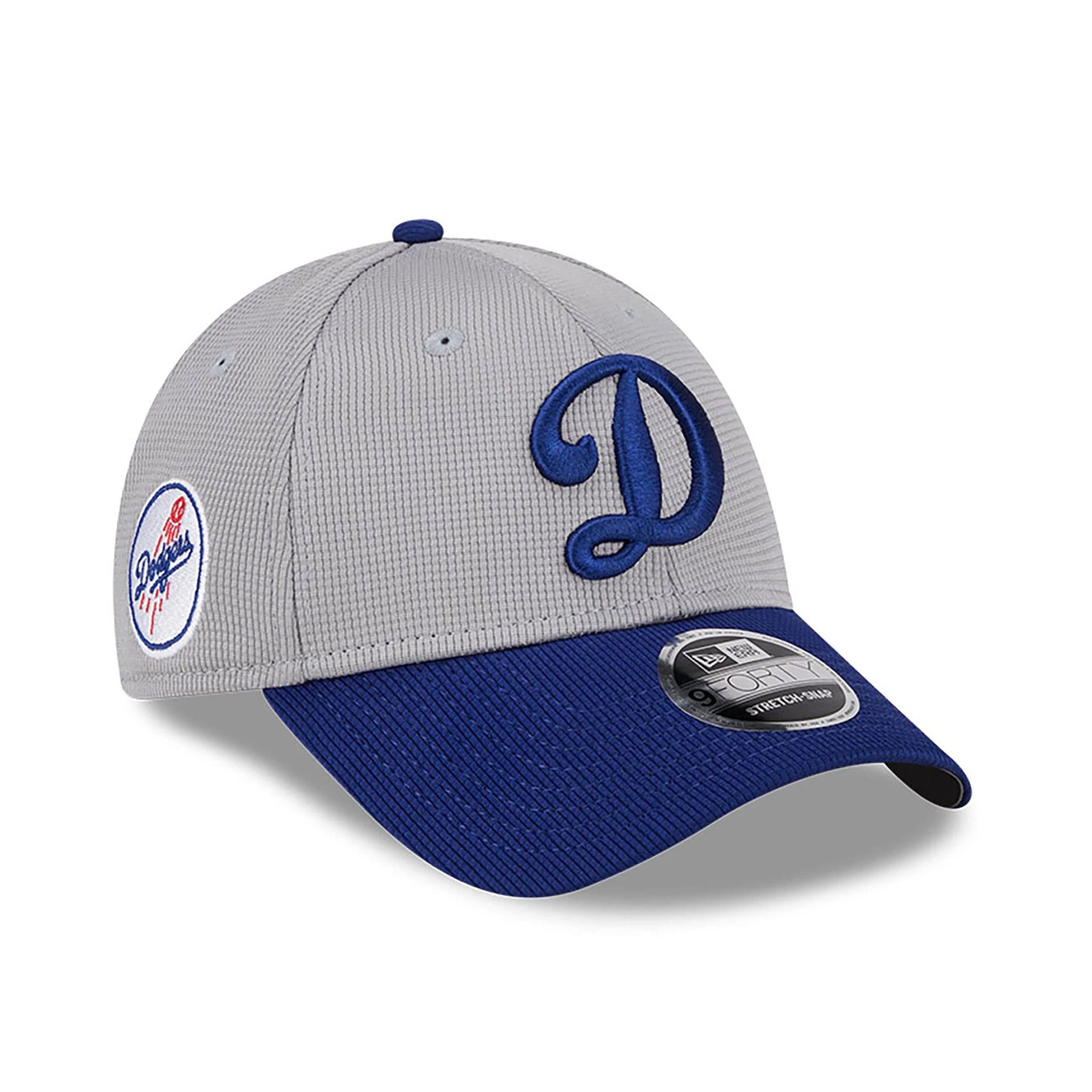 This is a LA Dodgers MLB Batting Practice Grey 9FORTY Stretch Snap Adjustable Cap 1