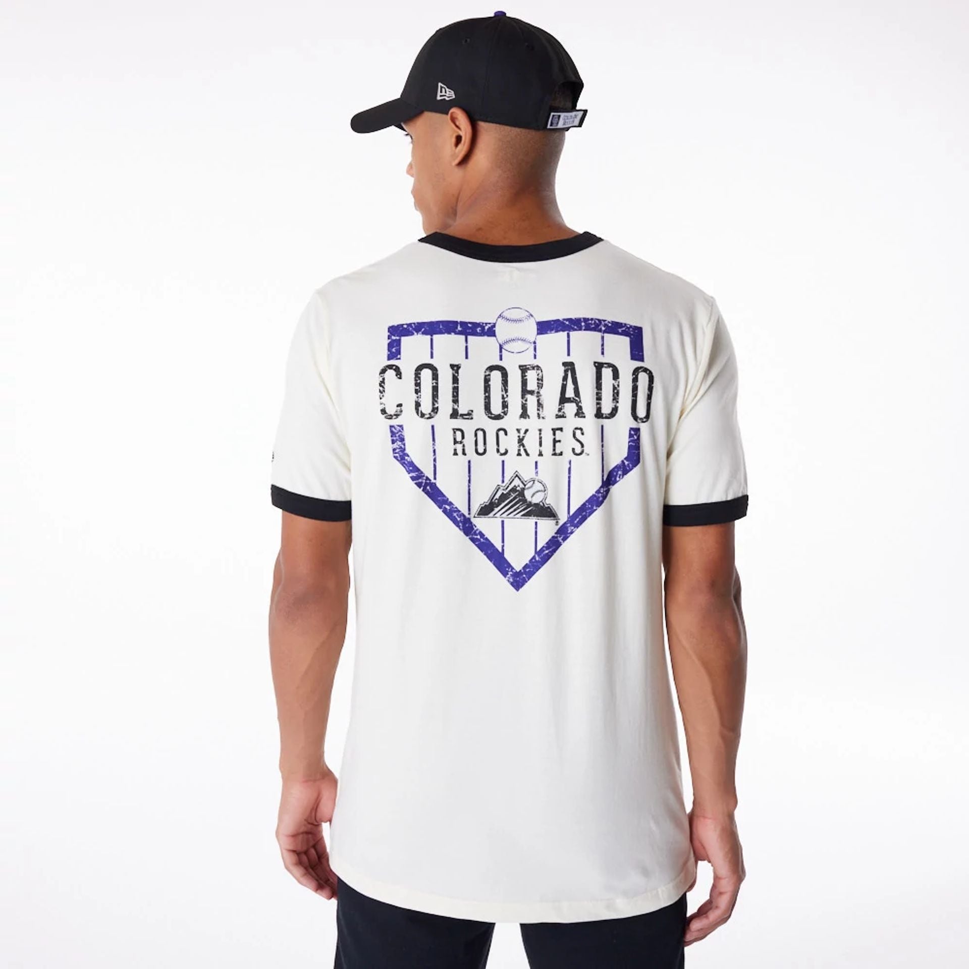 The Male model is wearing Colorado Rockies MLB Batting Practice White T-Shirt 6