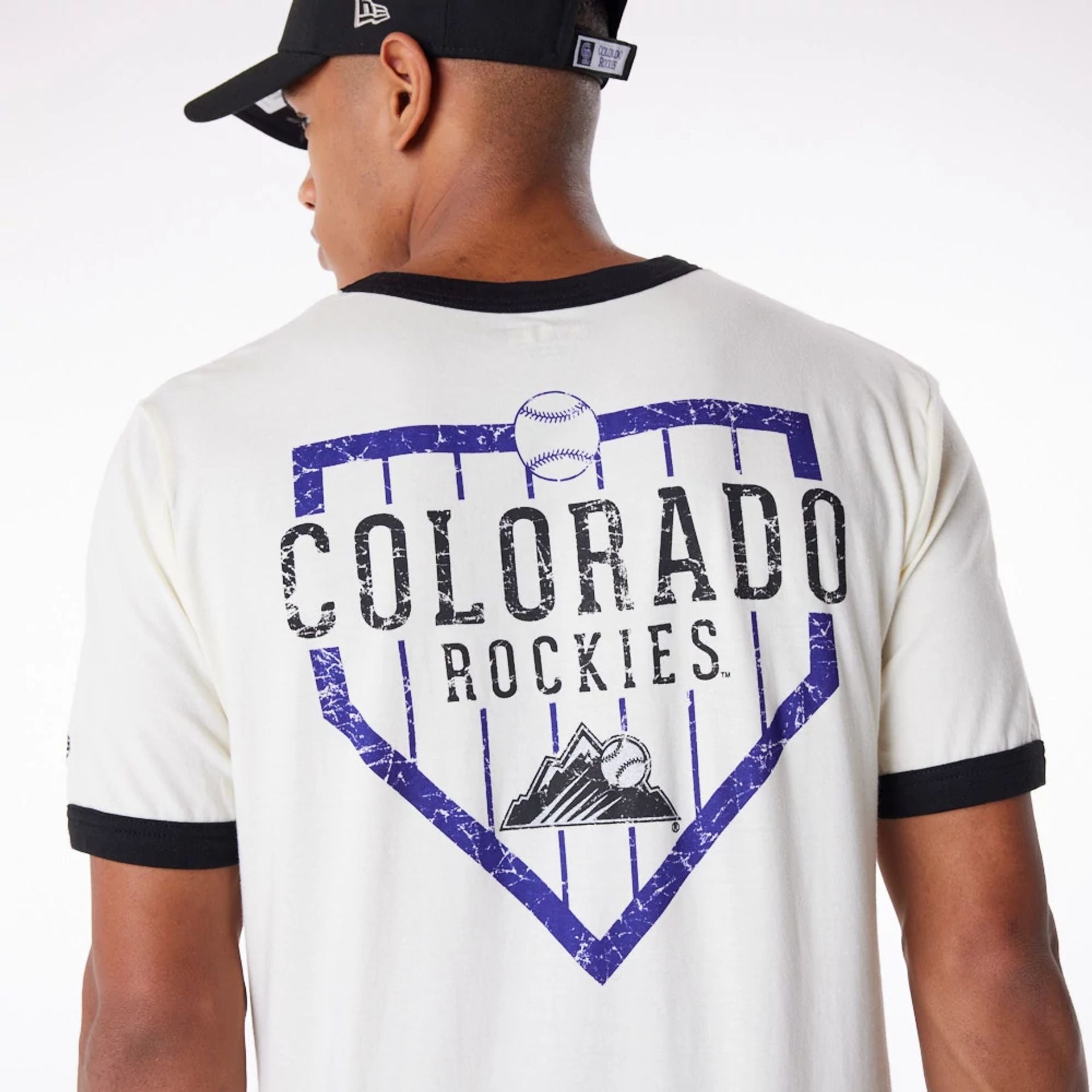 The Male model is wearing Colorado Rockies MLB Batting Practice White T-Shirt 5