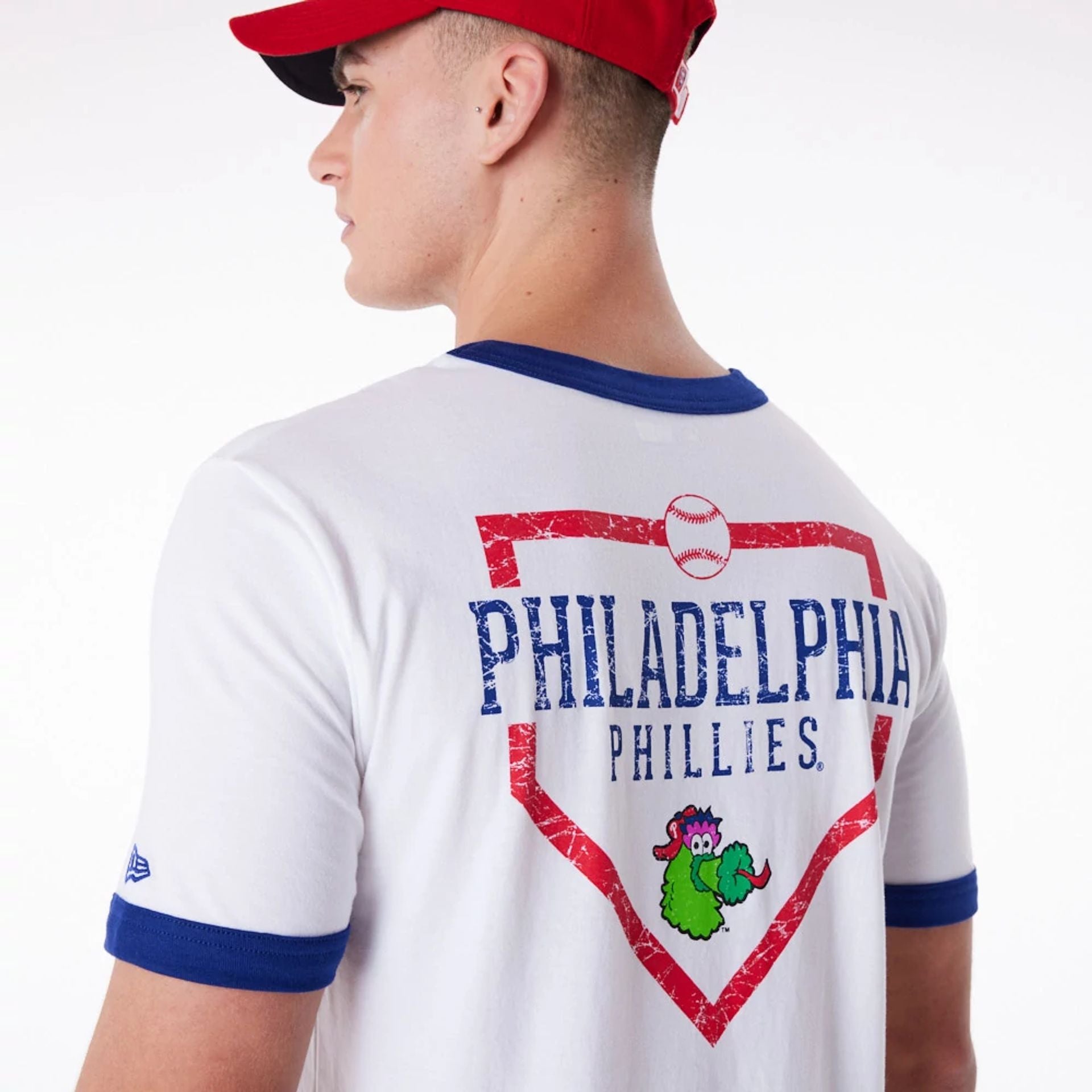 The Male model is wearing Philadelphia Phillies MLB Batting Practice White T-Shirt 4