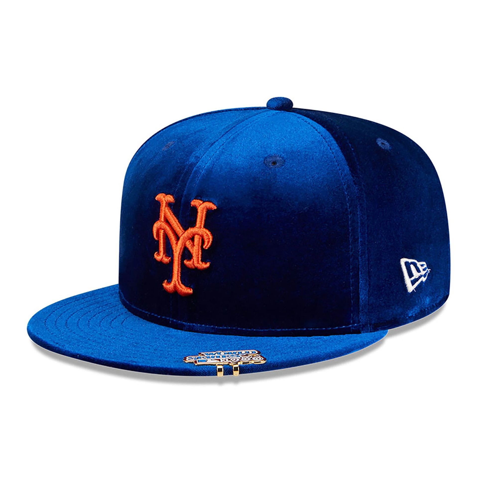 This is a New York Mets Velvet Visor Clip Blue 59FIFTY Fitted Cap 1