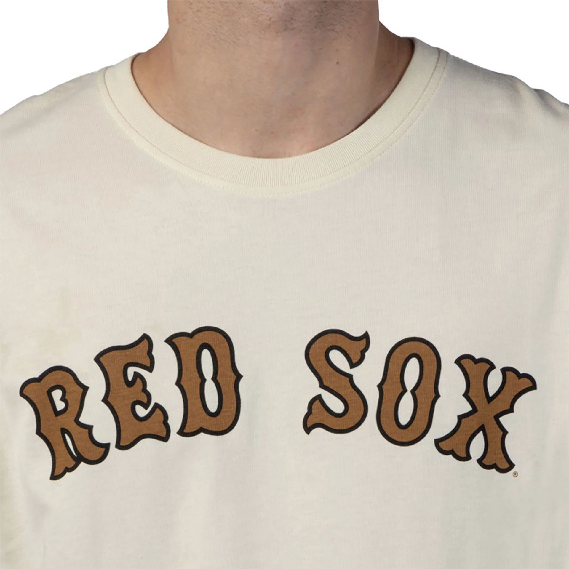 The Male model is wearing Boston Red Sox MLB Cord White T-Shirt 2