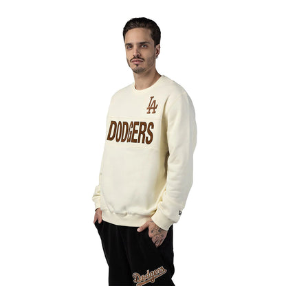 The Male model is wearing LA Dodgers MLB Cord White Crew Neck Sweatshirt 5