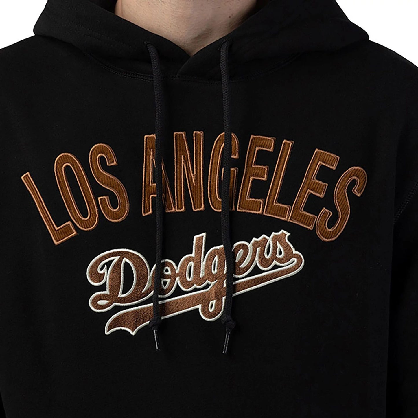 The Male model is wearing LA Dodgers MLB Cord Black Pullover Hoodie 3