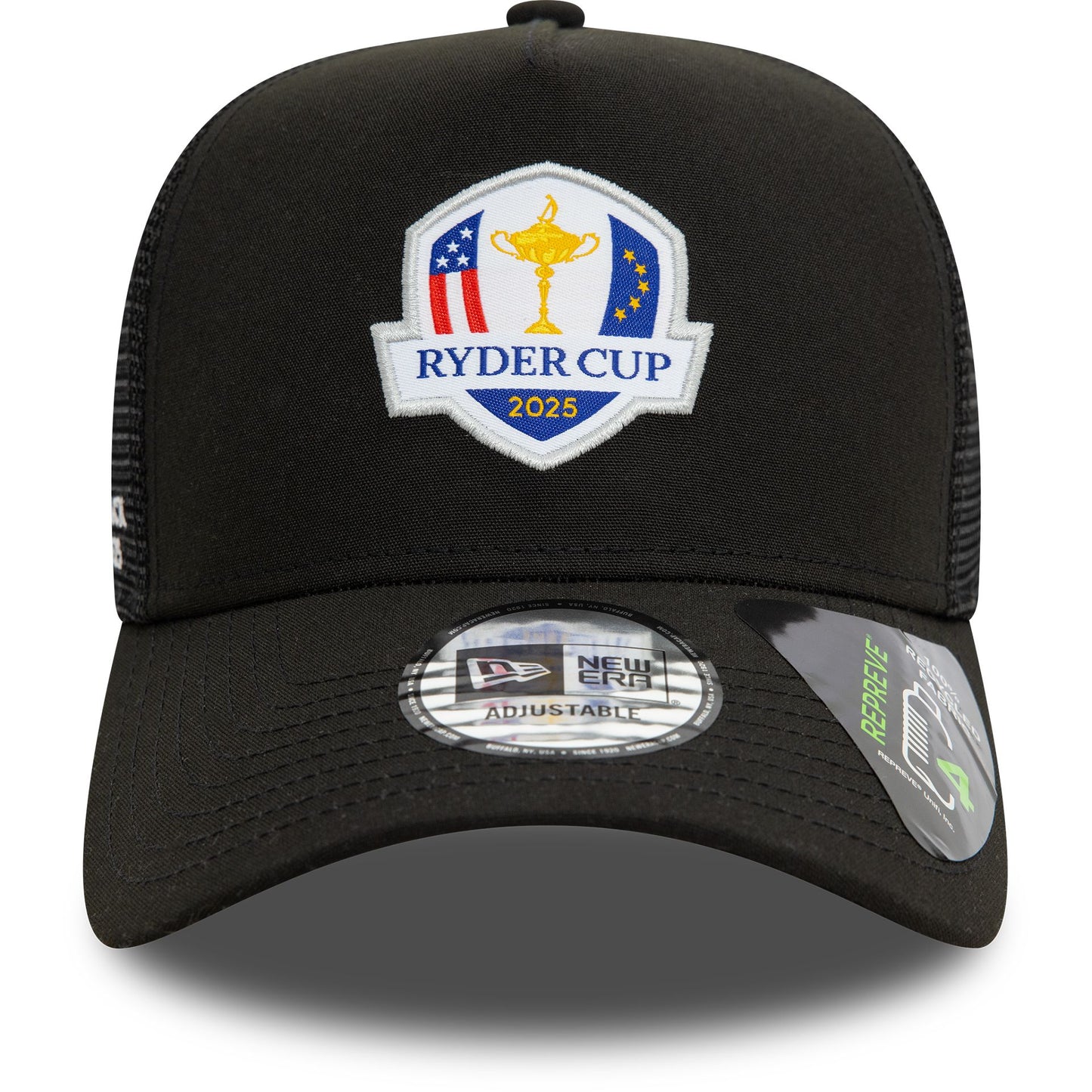 This is a Ryder Cup Europe 2025 Repreve® Black E-Frame Trucker Cap 5