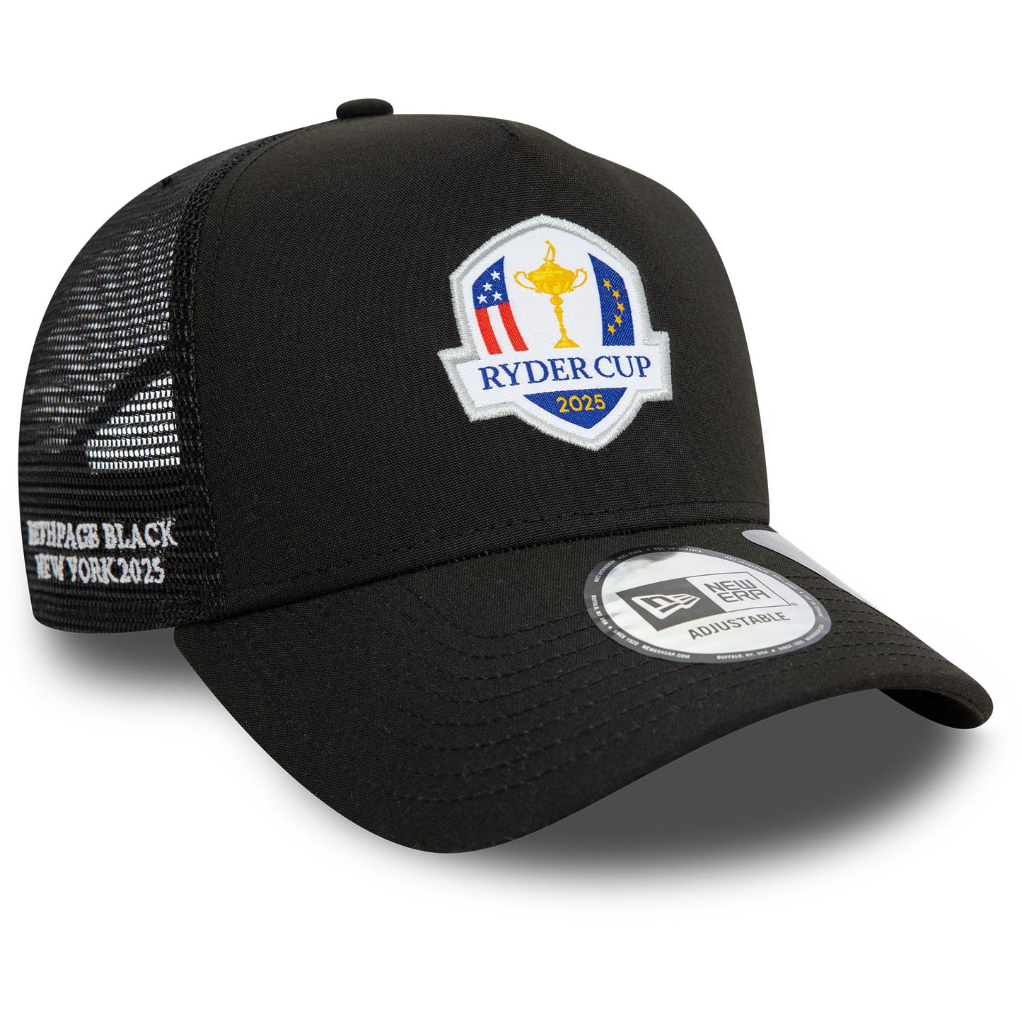 This is a Ryder Cup Europe 2025 Repreve® Black E-Frame Trucker Cap 1