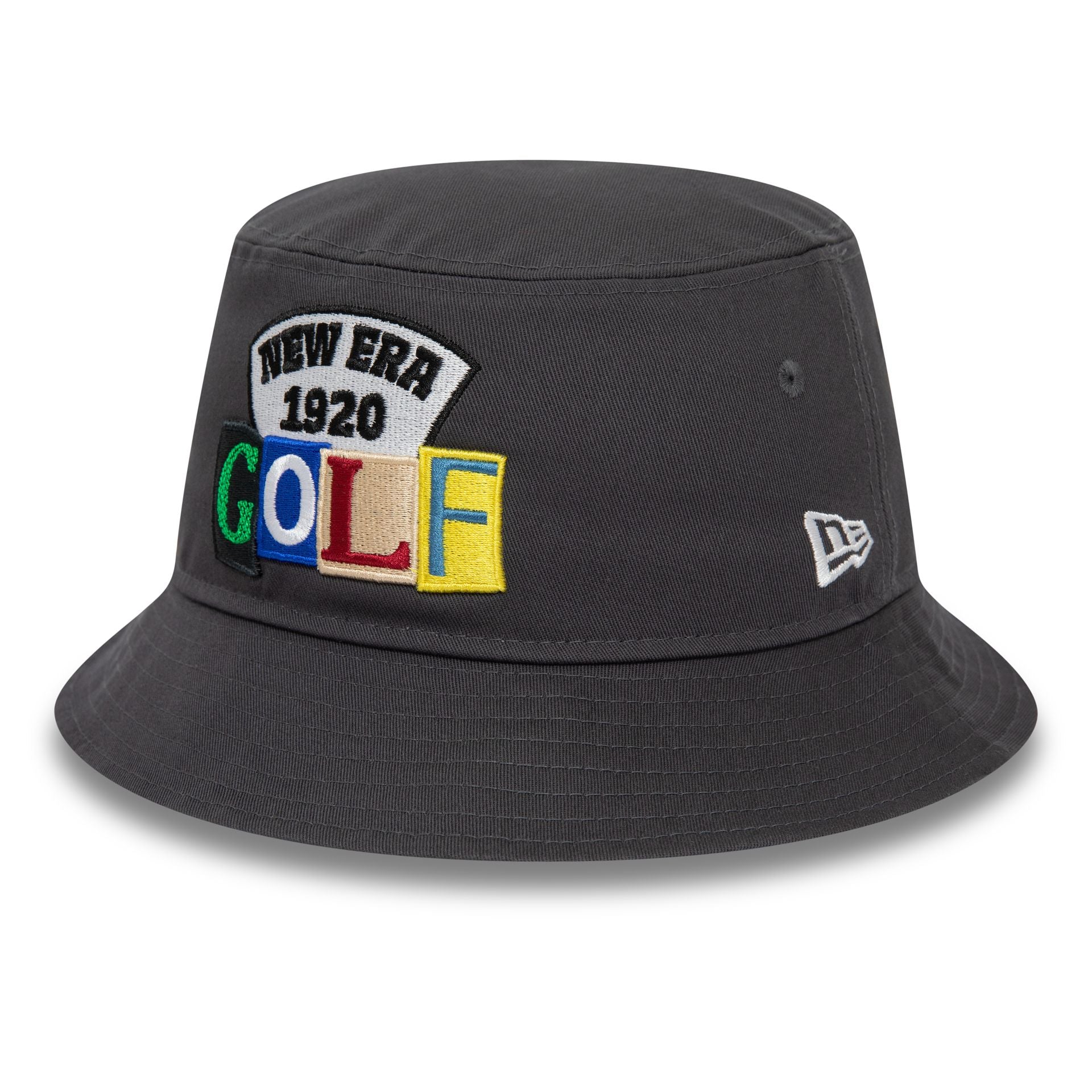 This is a New Era Golf Lettering Black Bucket Hat 1