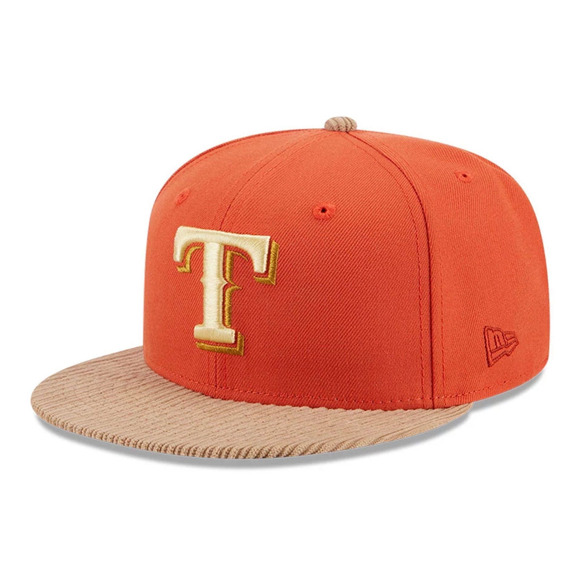 This is a Texas Rangers MLB Autumn Wheat Dark Orange 9FIFTY Snapback Cap 1