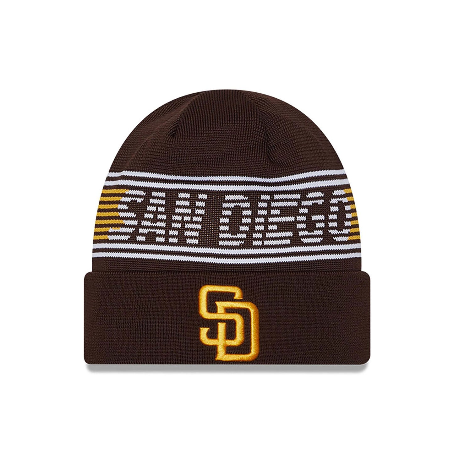 This is a San Diego Padres City Connect Dark Brown Sport Knit Beanie Hat 1