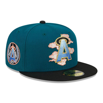 This is a LA Angels Cloud Spiral Dark Green 59FIFTY Fitted Cap 1