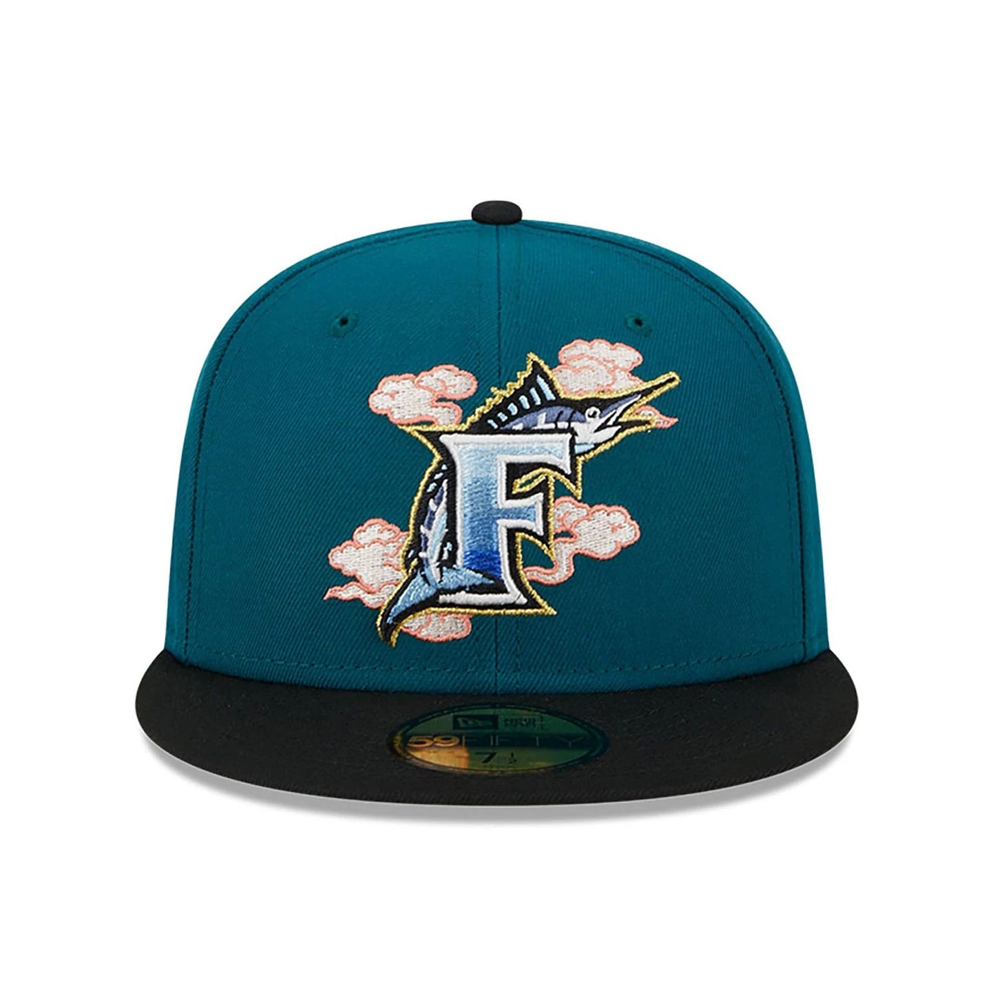 This is a Miami Marlins Cloud Spiral Dark Green 59FIFTY Fitted Cap 3