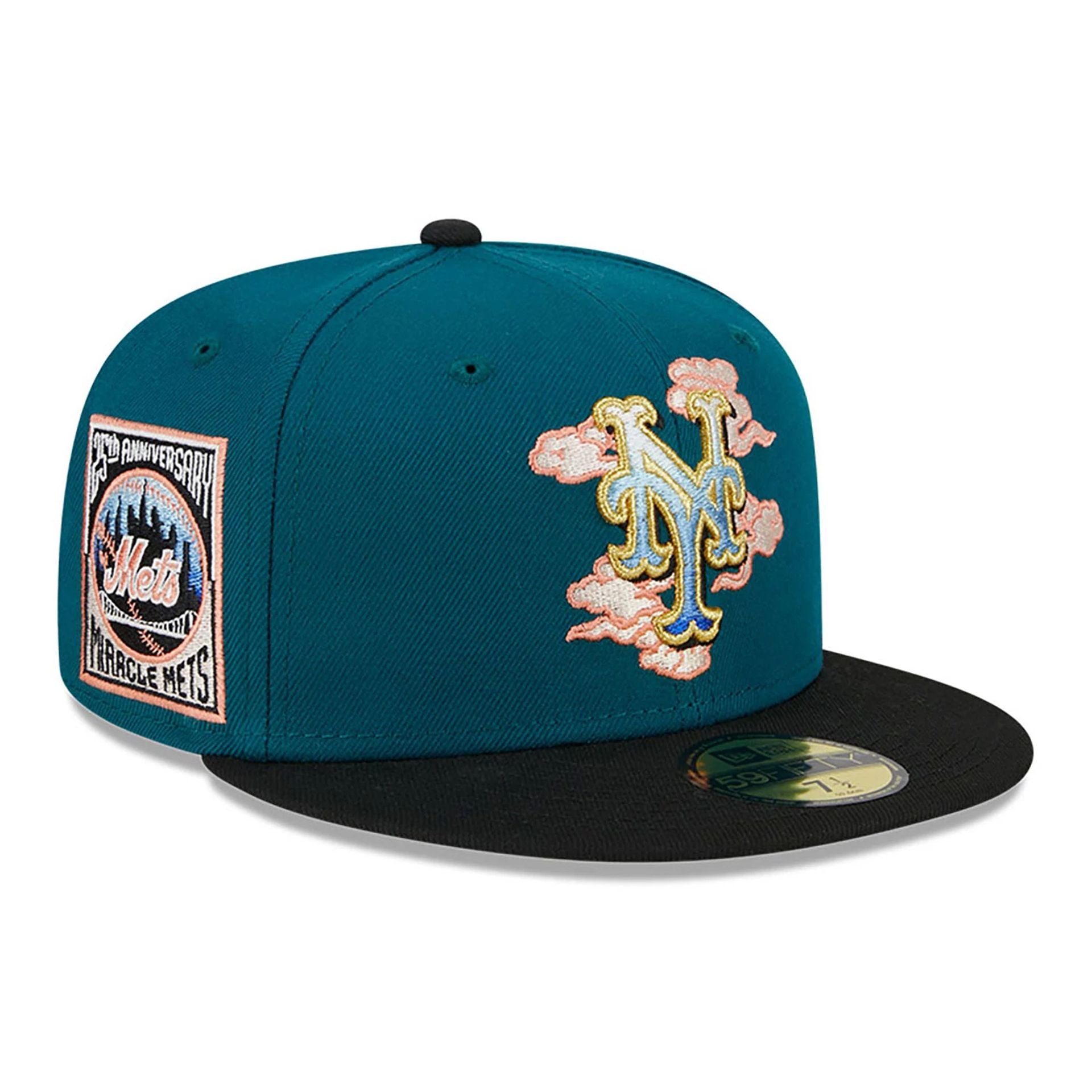 This is a New York Mets Cloud Spiral Dark Green 59FIFTY Fitted Cap 1