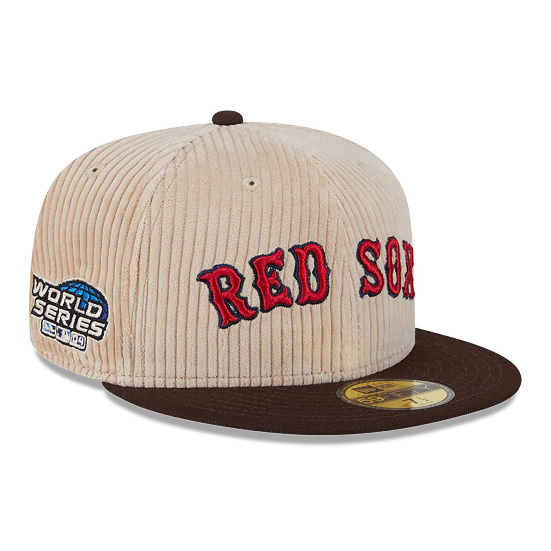 This is a Boston Red Sox Fall Cord Beige 59FIFTY Fitted Cap 1