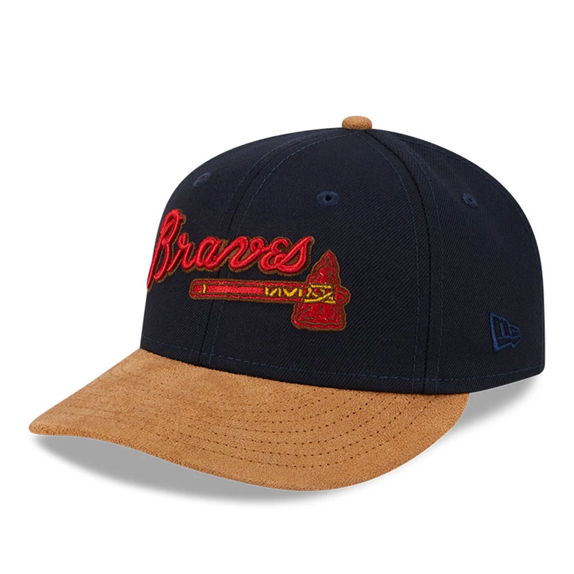 This is a Atlanta Braves Suede Visor Navy Low Profile 59FIFTY Fitted Cap 1