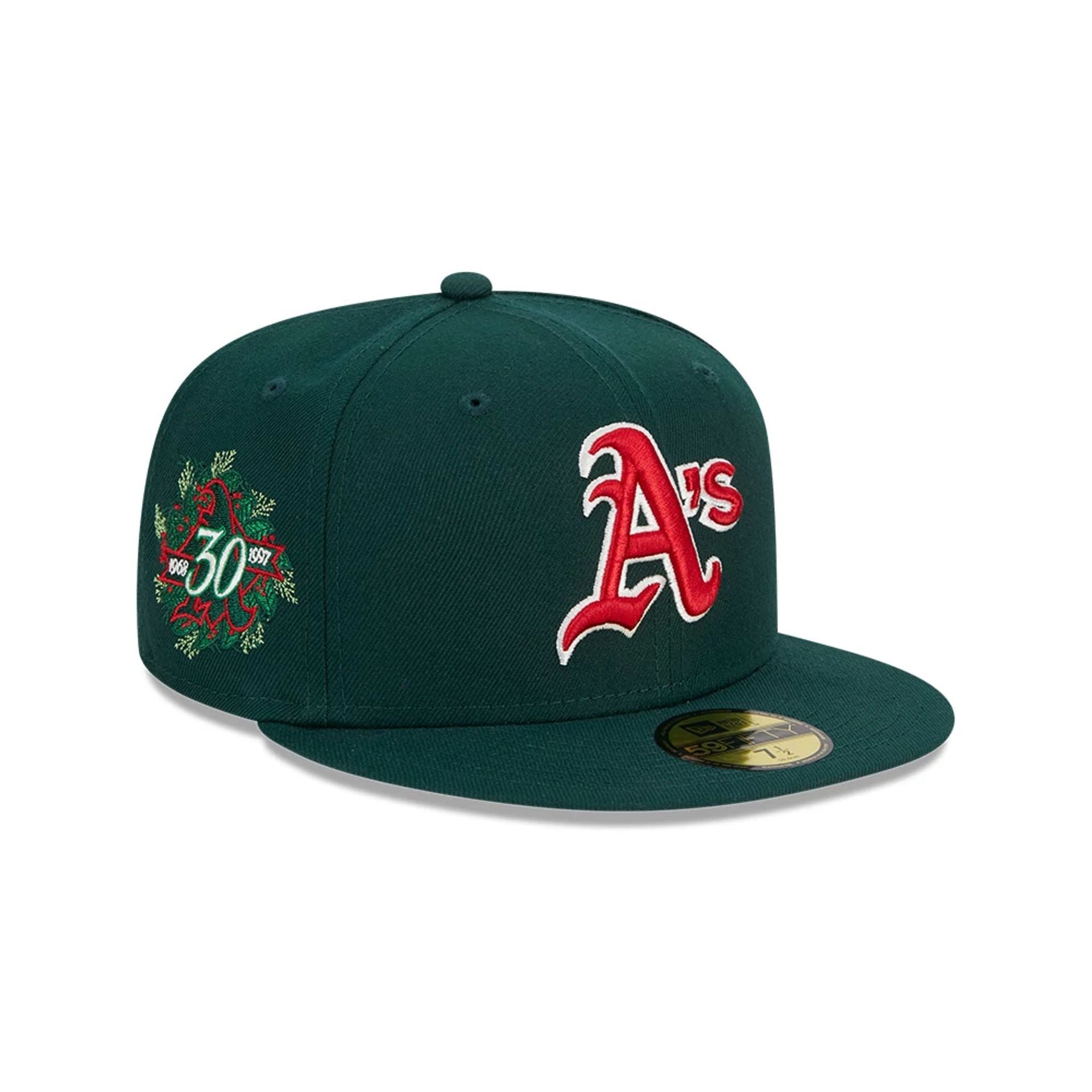 This is a Oakland Athletics Spice Berry Dark Green 59FIFTY Fitted Cap 1