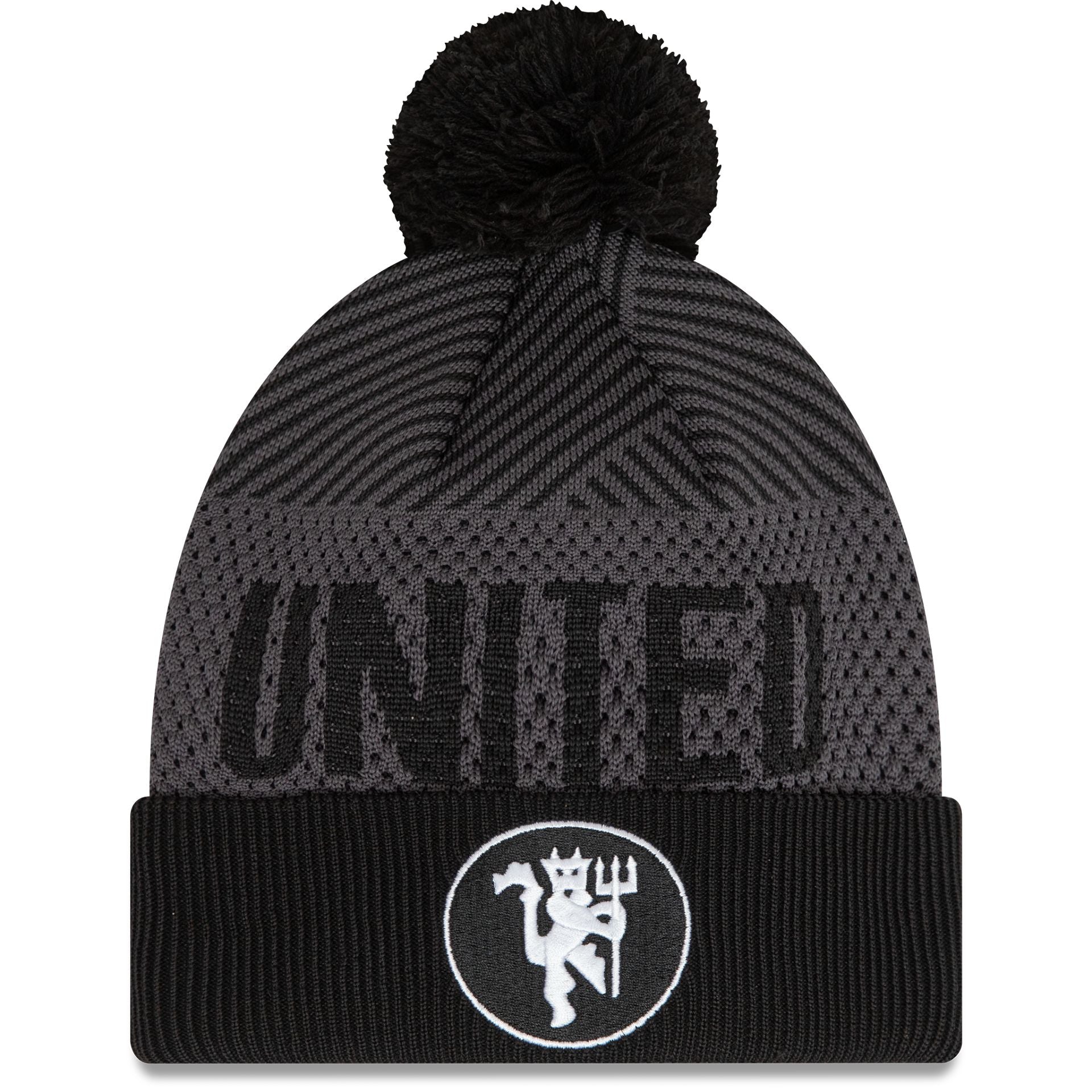 This is a Manchester United FC Youth Engineered Grey Cuff Knit Beanie Hat 1