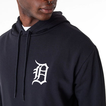 The Male model is wearing Detroit Tigers League Essential Black Oversized Pullover Hoodie 7