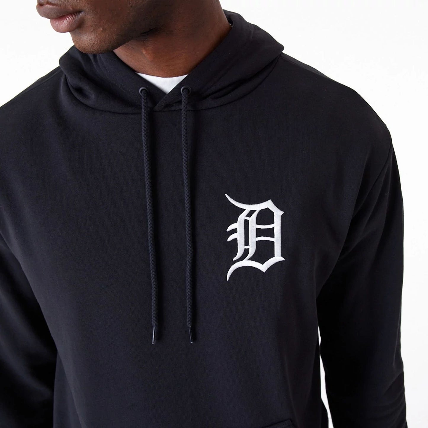 The Male model is wearing Detroit Tigers League Essential Black Oversized Pullover Hoodie 6