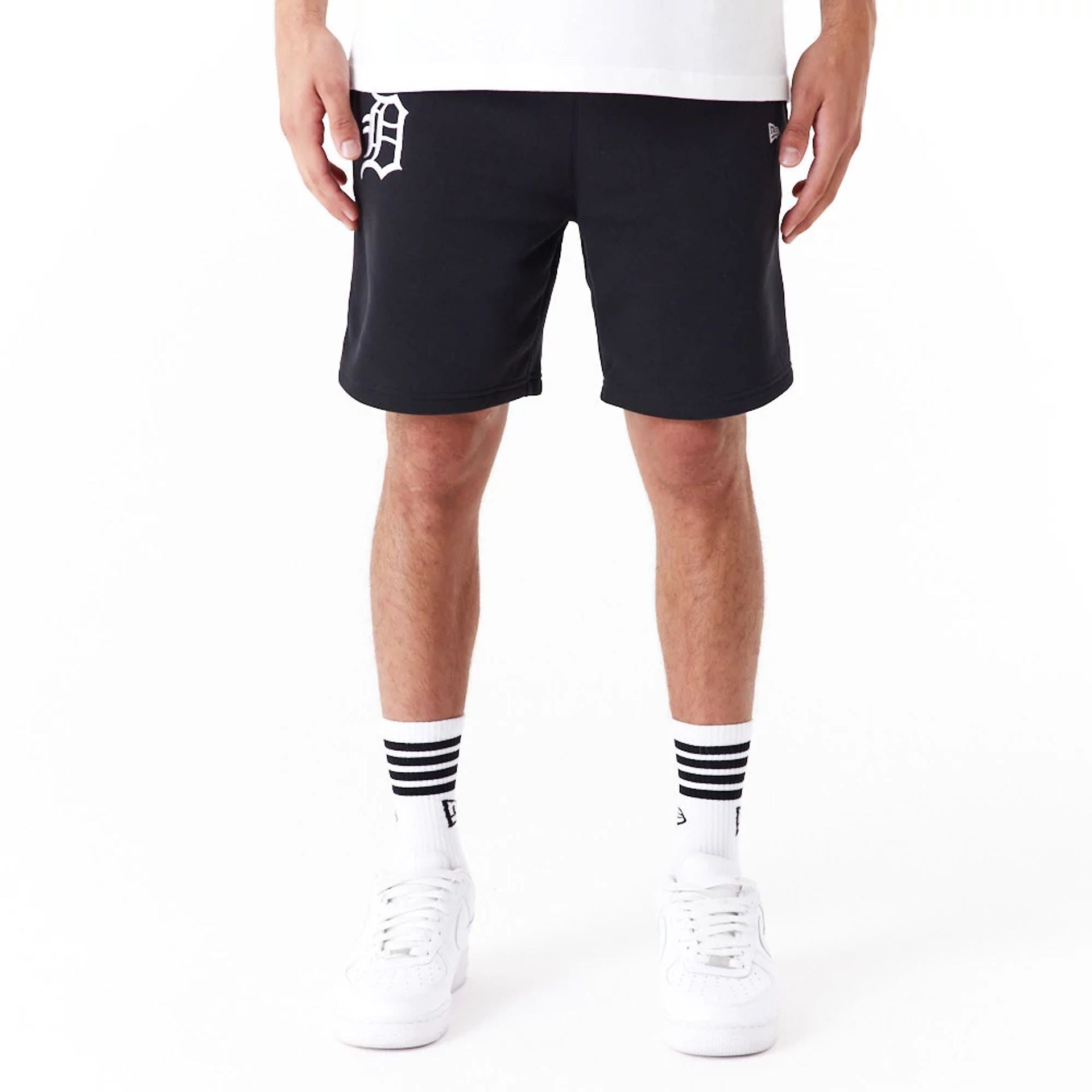 The Male model is wearing Detroit Tigers League Essential Black Shorts 6