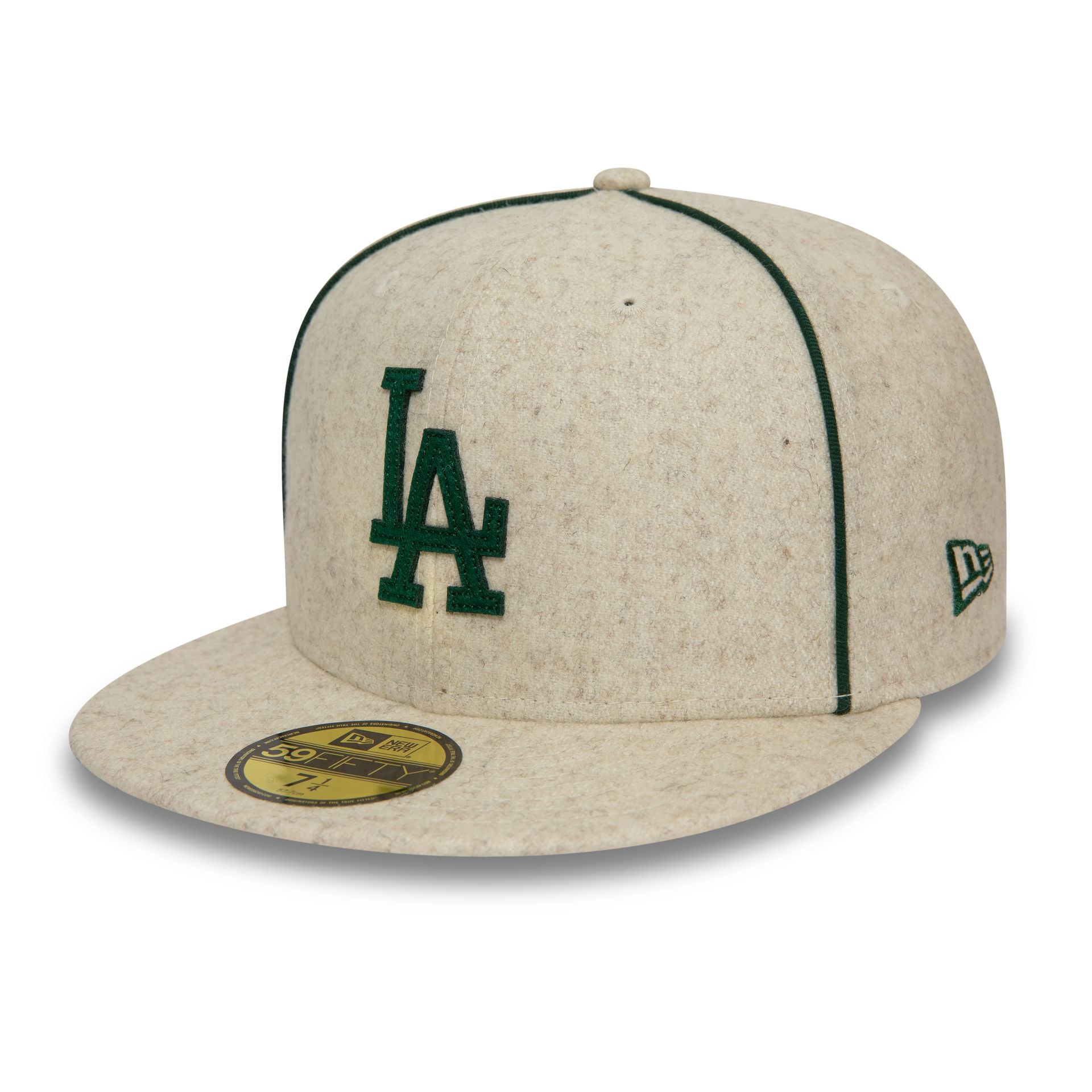 This is a LA Dodgers Team Piping Wool Stone 59FIFTY Fitted Cap 1