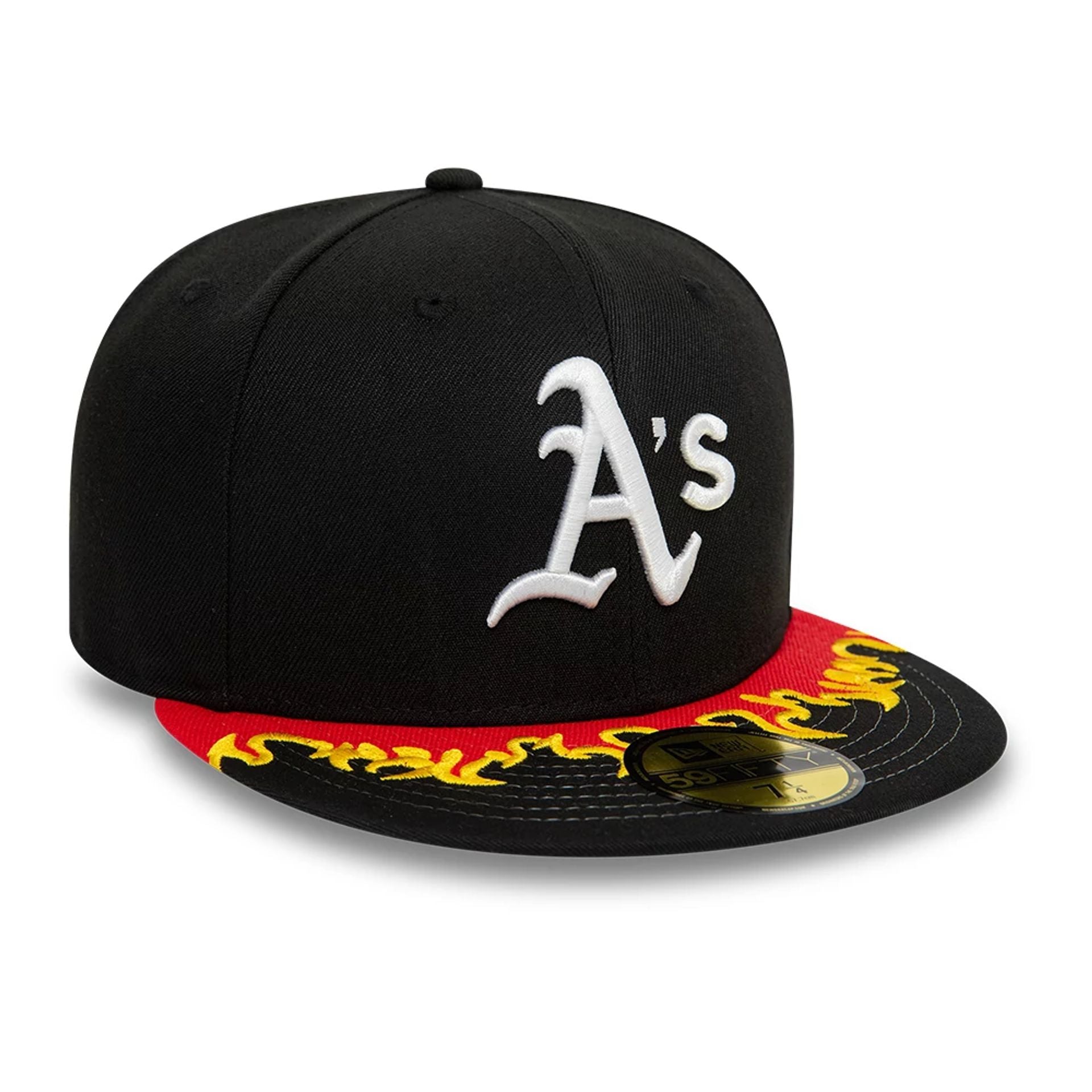 This is a Oakland Athletics MLB Flame Visor Black 59FIFTY Fitted Cap 3