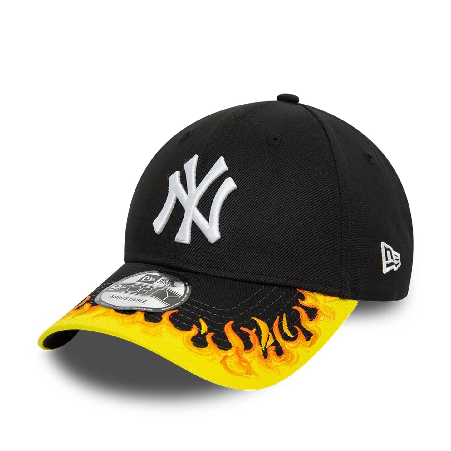 This is a New York Yankees MLB Flame Visor Black 9FORTY Adjustable Cap 1