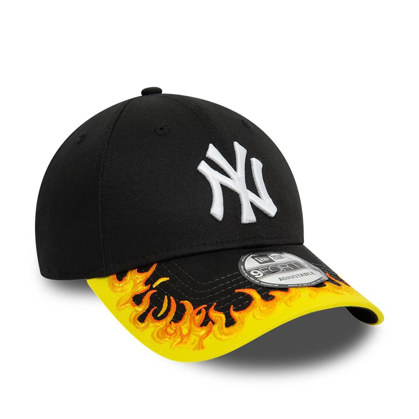 This is a New York Yankees MLB Flame Visor Black 9FORTY Adjustable Cap 5