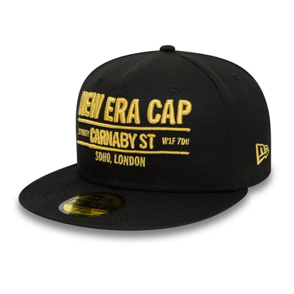 This is a New Era Carnaby Address Black 59FIFTY Fitted Cap 1