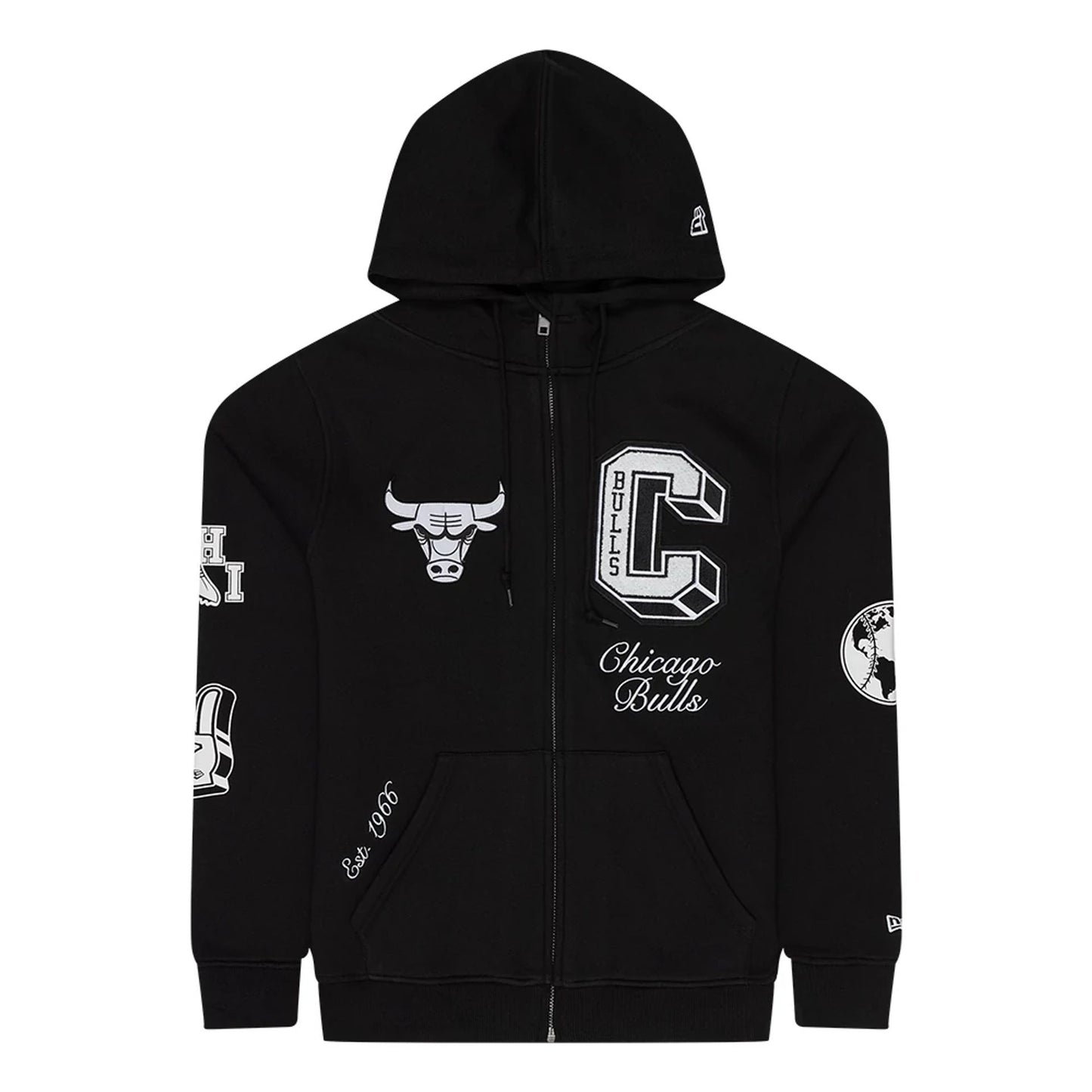 The Male model is wearing Chicago Bulls Ivy Sport Black Full Zip Hoodie 1