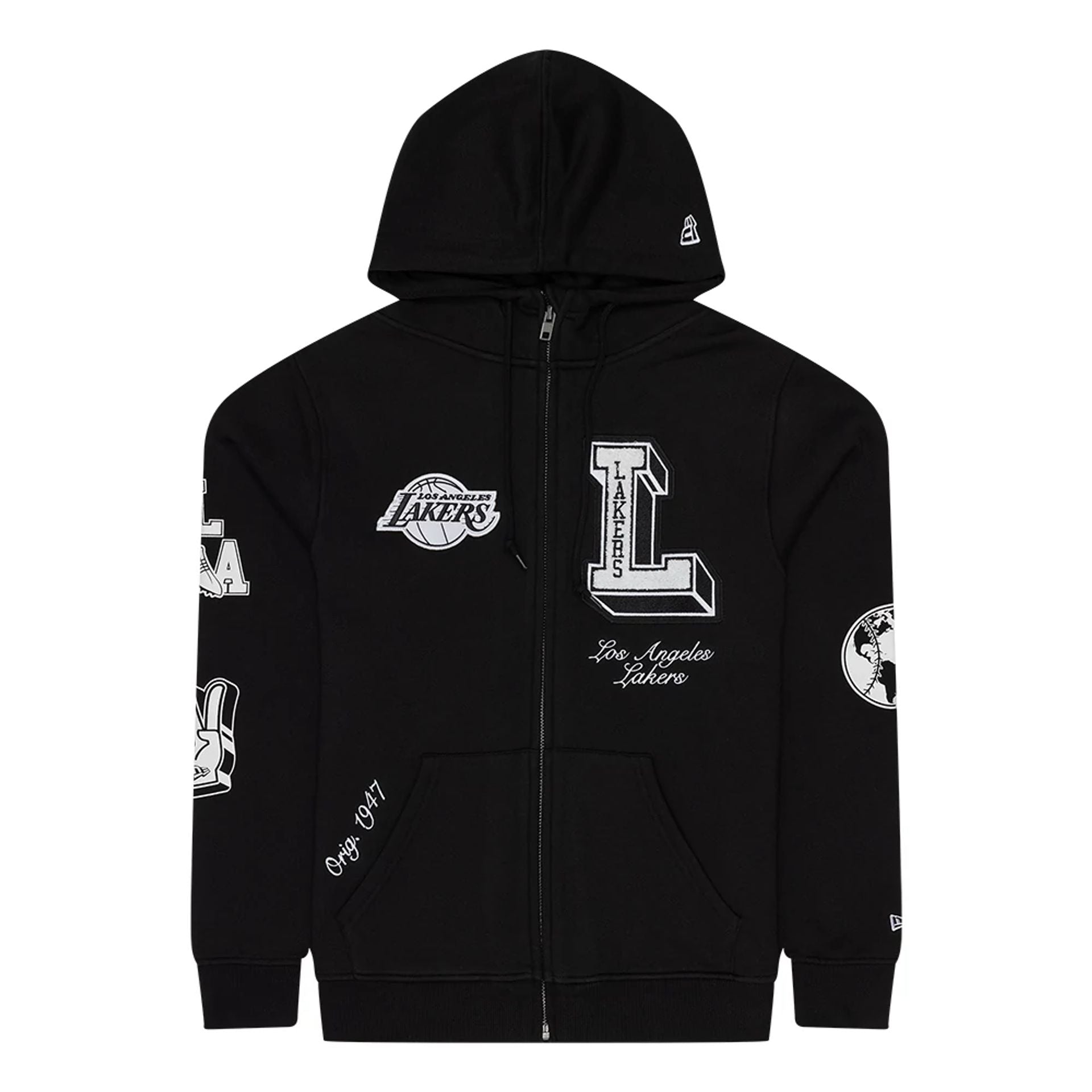 The Male model is wearing LA Lakers Ivy Sport Black Full Zip Hoodie 1