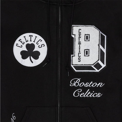 The Male model is wearing Boston Celtics Ivy Sport Black Full Zip Hoodie 3