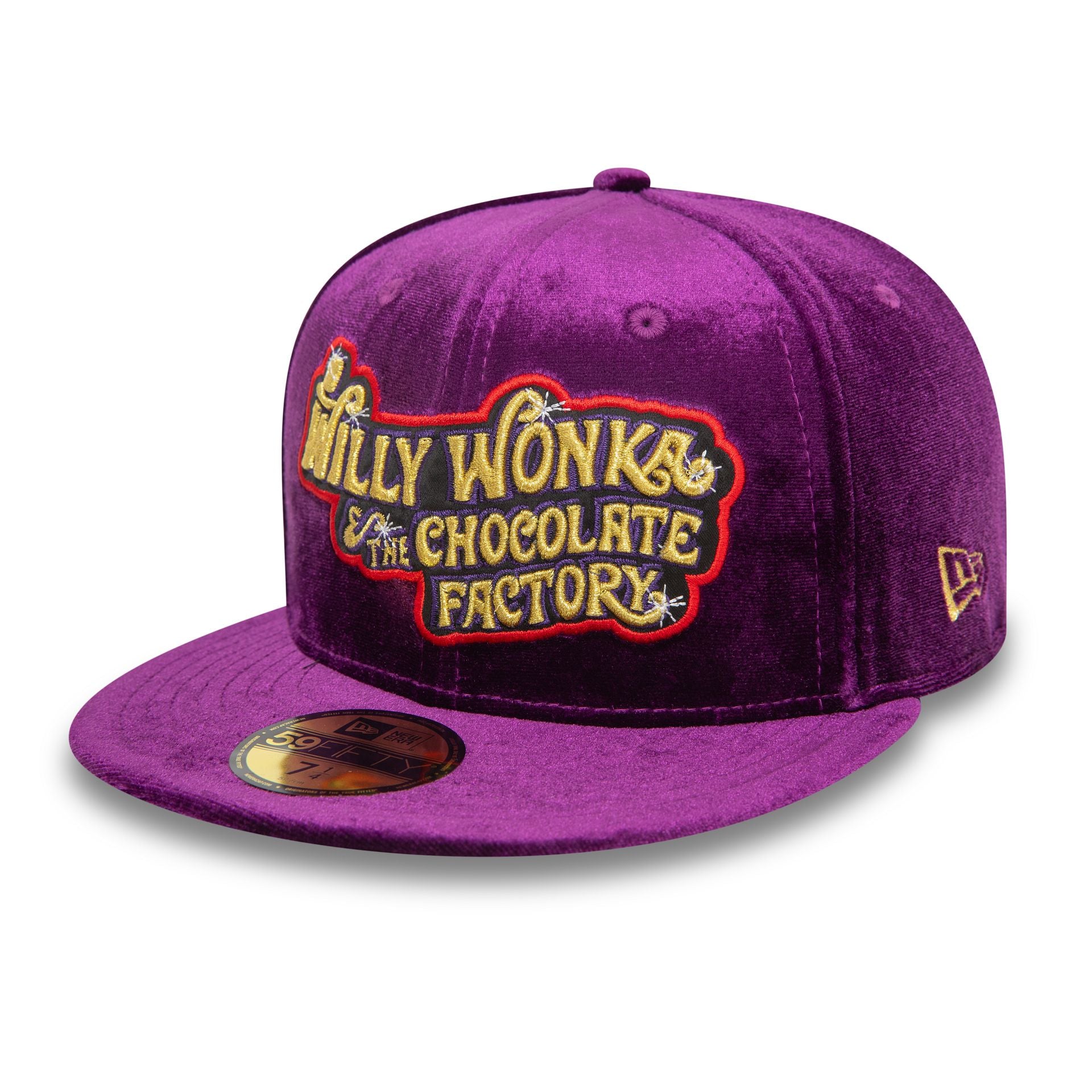 This is a Willy Wonka And The Chocolate Factory Velvet Purple 59FIFTY Fitted Cap 1