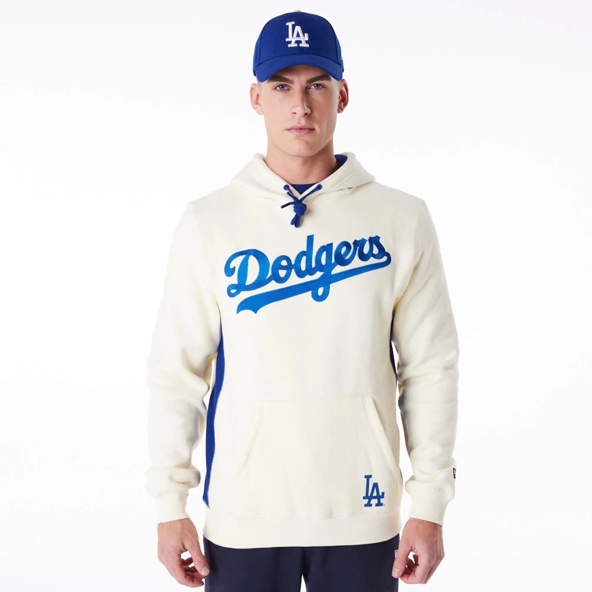 The Male model is wearing LA Dodgers MLB Chrome White Pullover Hoodie 9