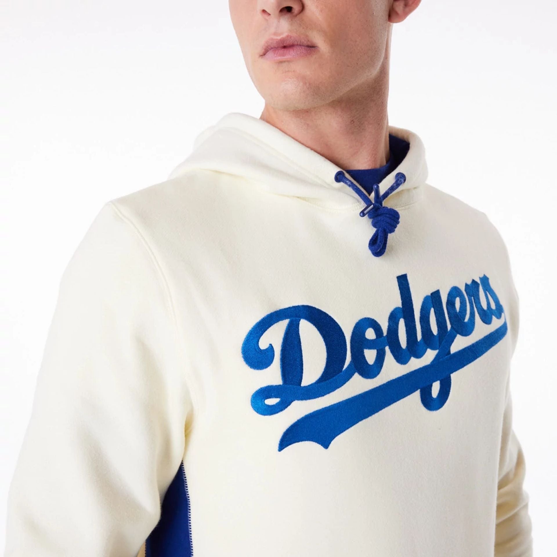 The Male model is wearing LA Dodgers MLB Chrome White Pullover Hoodie 8