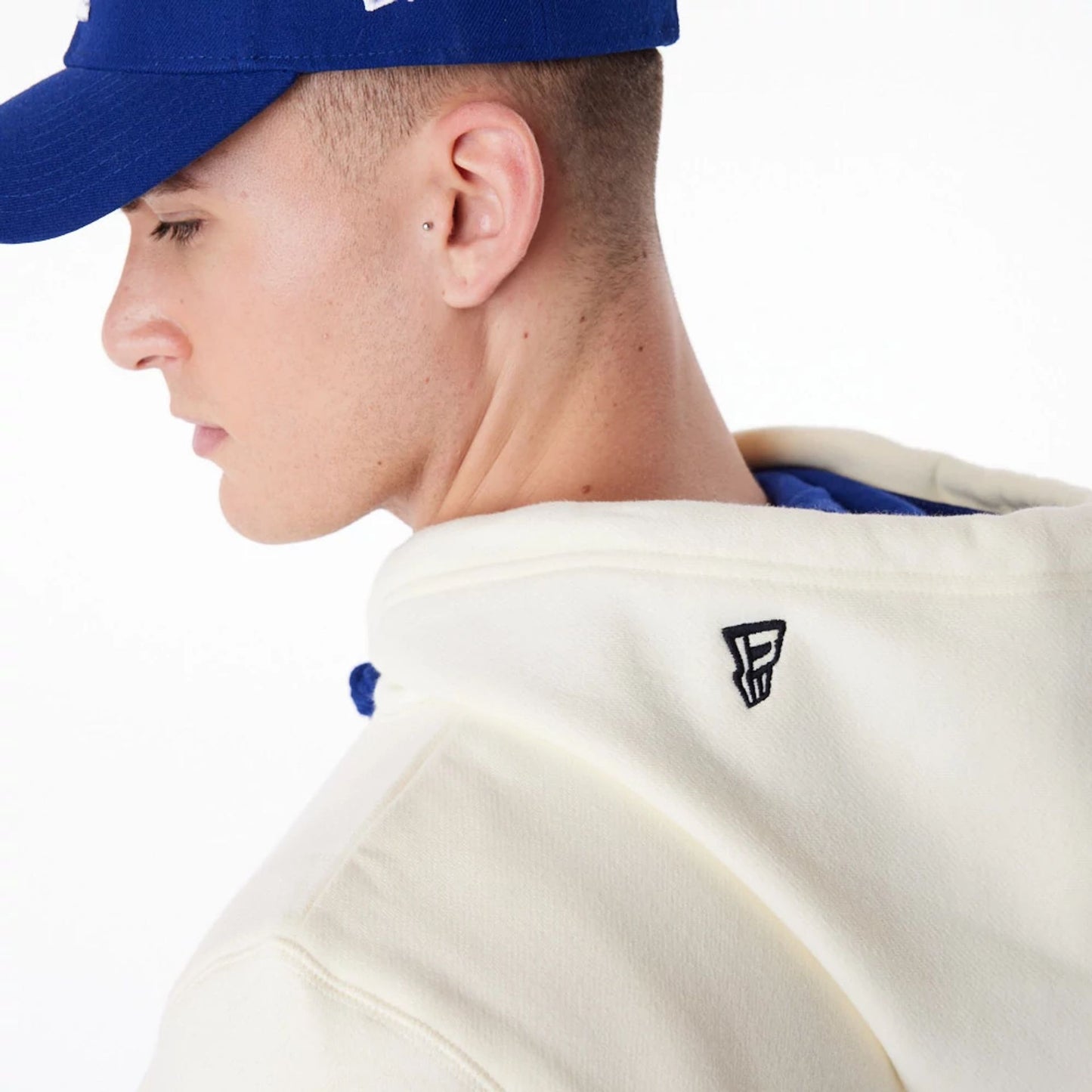 The Male model is wearing LA Dodgers MLB Chrome White Pullover Hoodie 3