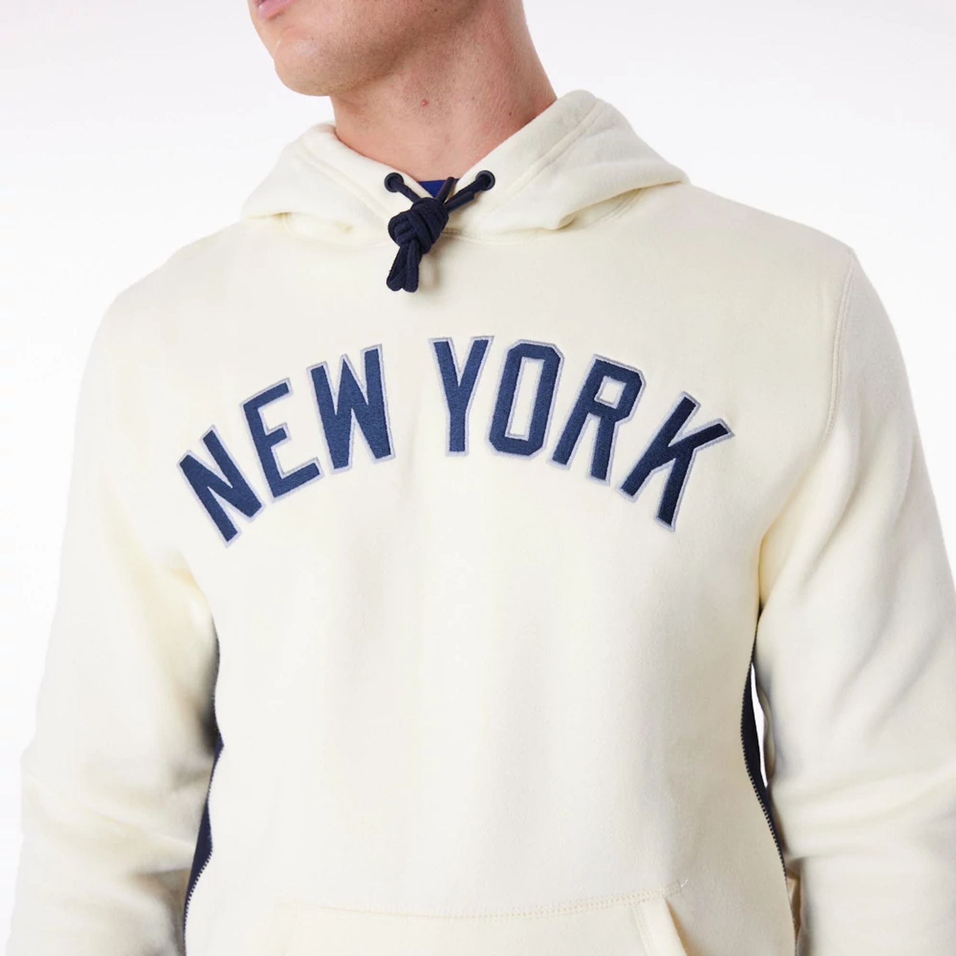 The Male model is wearing New York Yankees MLB Chrome White Pullover Hoodie 1