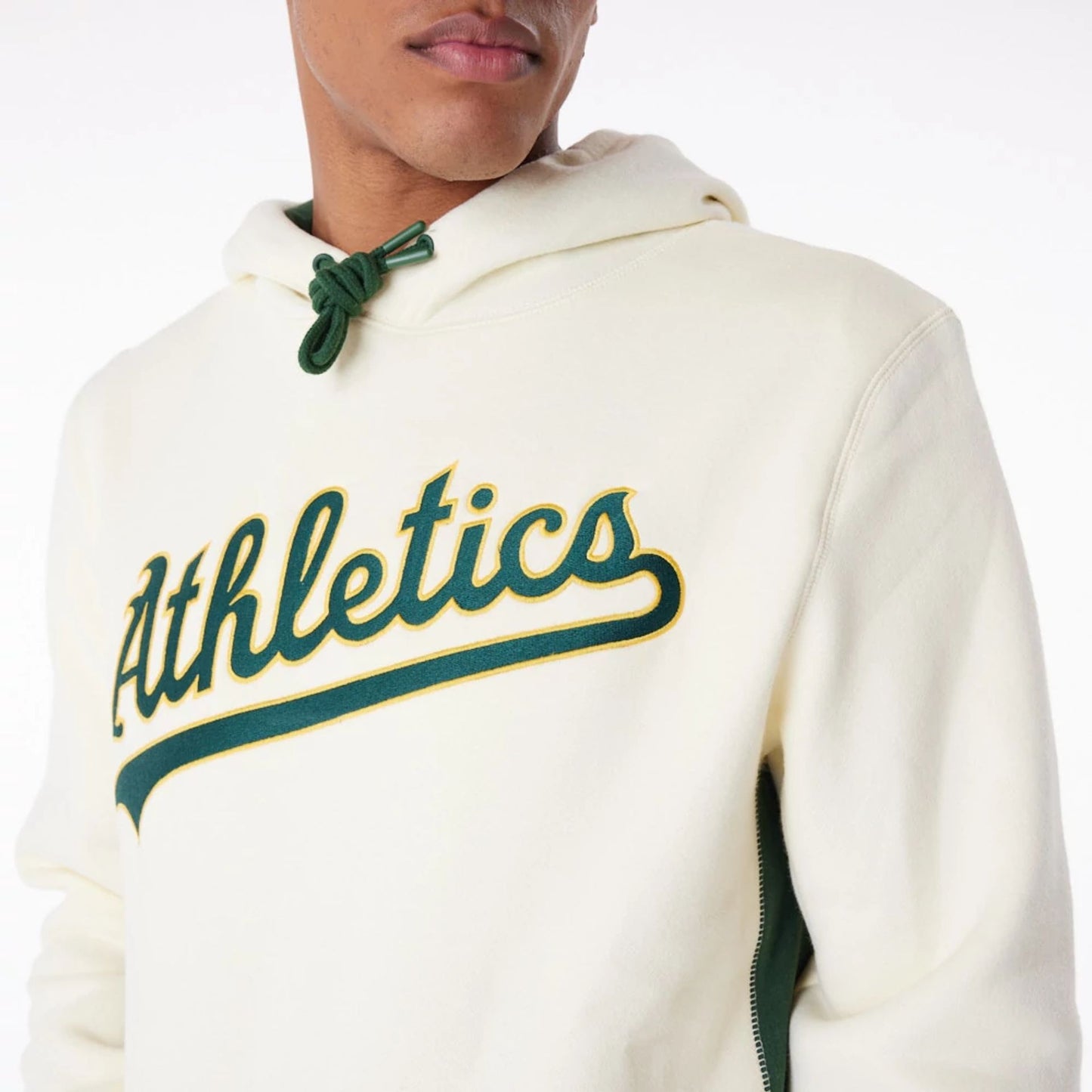 The Male model is wearing Oakland Athletics MLB Chrome White Pullover Hoodie 6