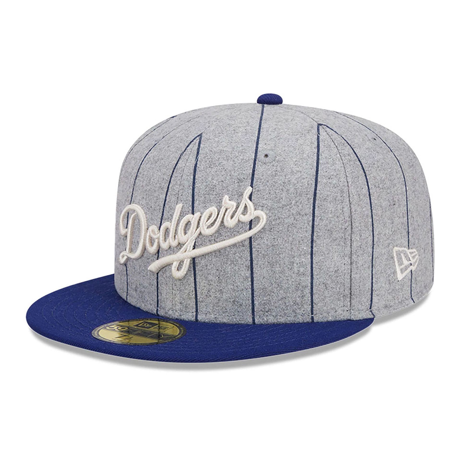 This is a LA Dodgers Heather Pinstripe Grey 59FIFTY Fitted Cap 1