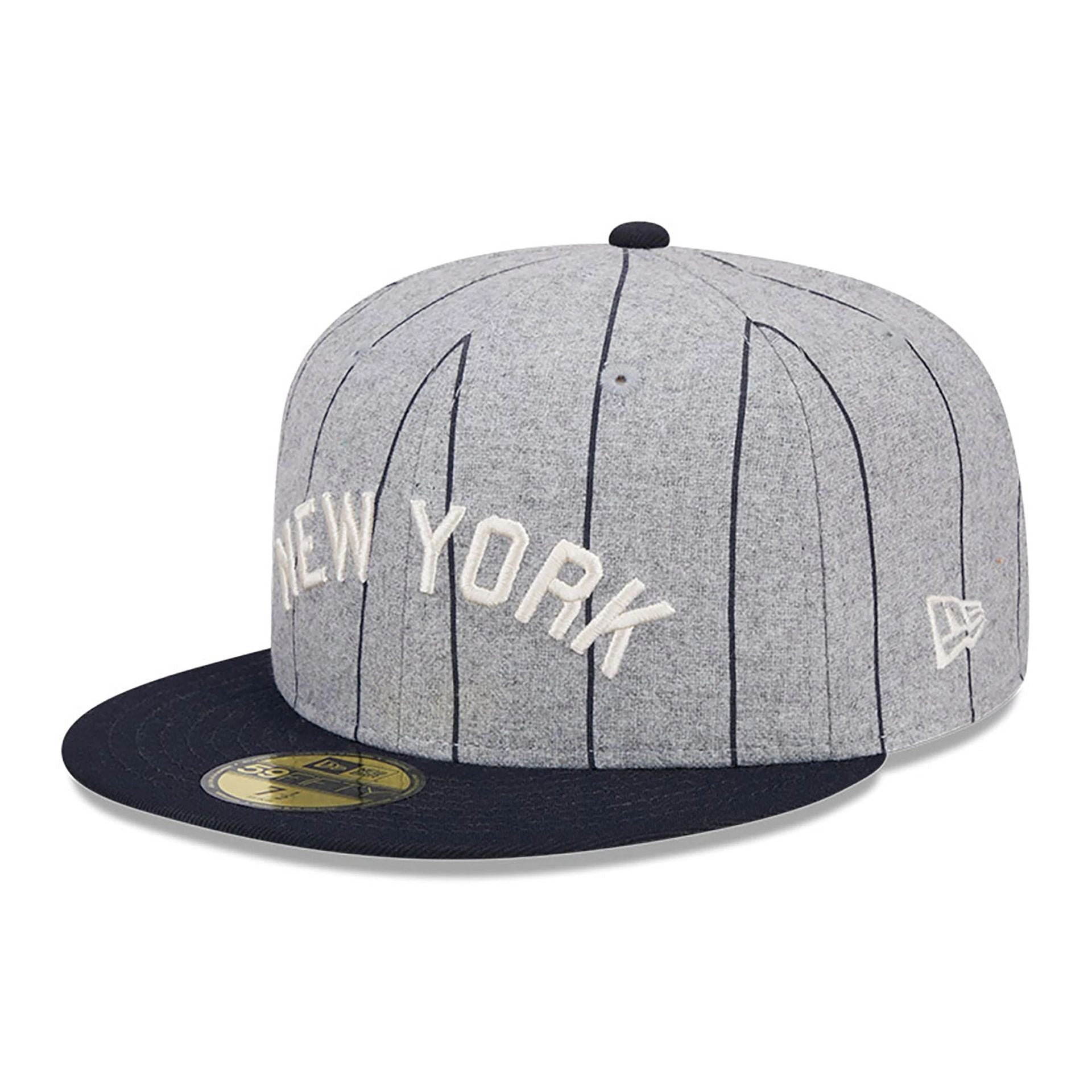 This is a New York Yankees Heather Pinstripe Grey 59FIFTY Fitted Cap 1