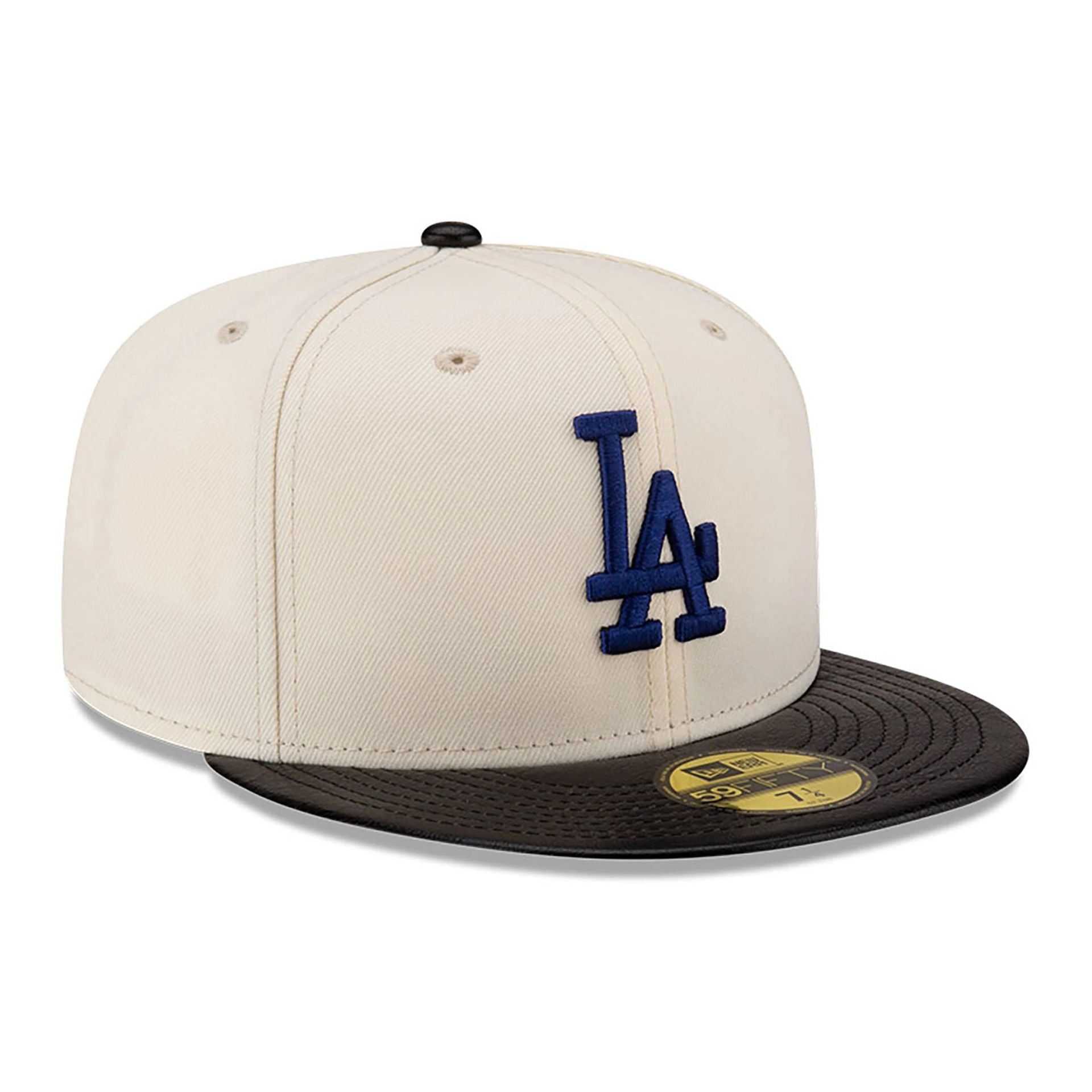 This is a LA Dodgers Leather Visor Chrome White 59FIFTY Fitted Cap 3