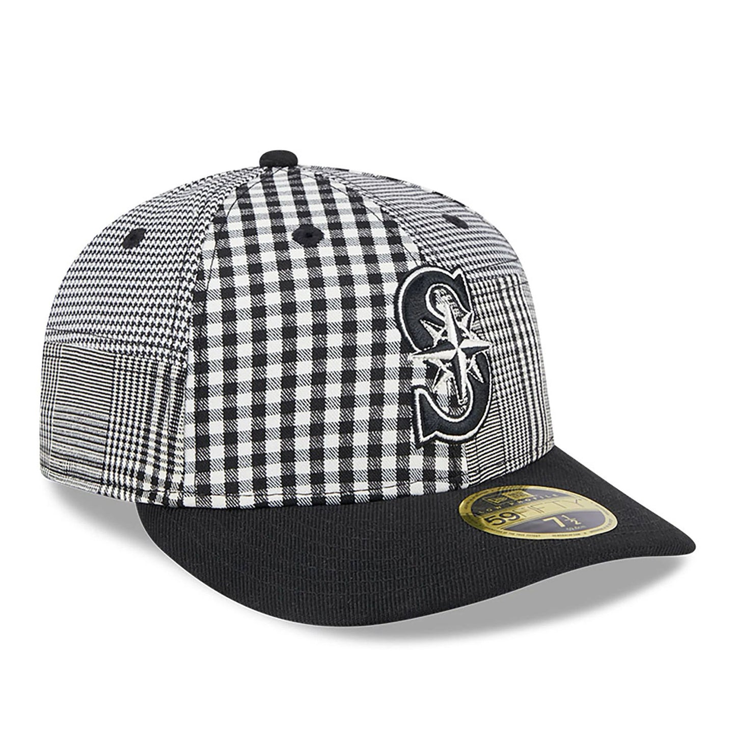 This is a Seattle Mariners Patch Plaid Black Low Profile 59FIFTY Fitted Cap 4