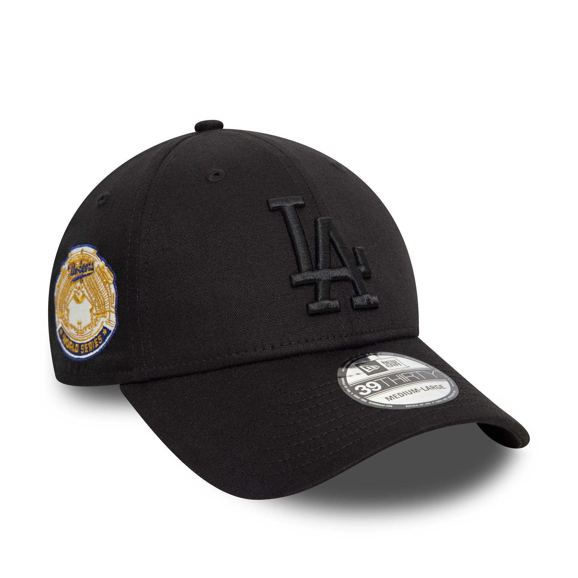 This is a LA Dodgers World Series Black 39THIRTY Stretch Fit Cap 1