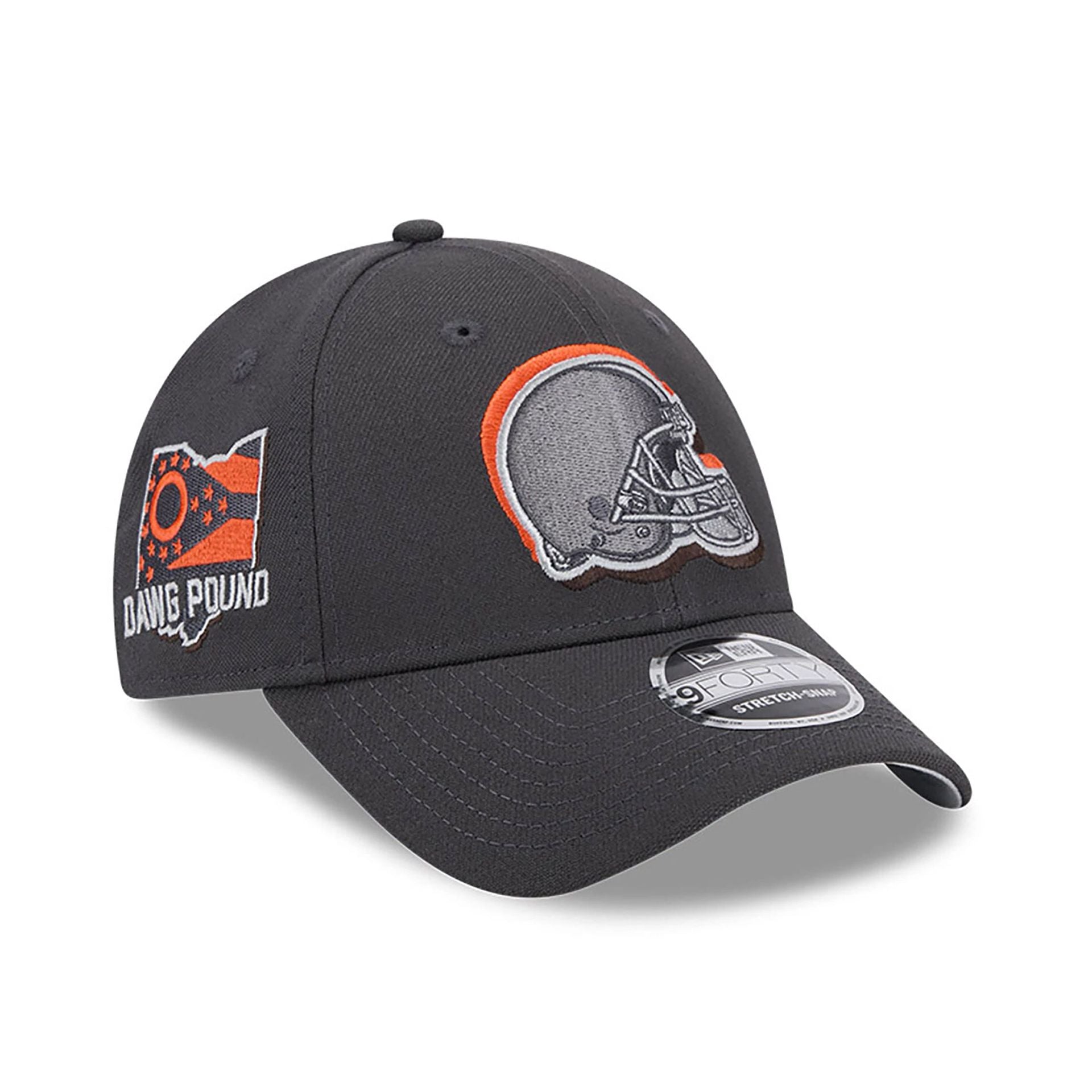 This is a Cleveland Browns NFL Draft 2024 Dark Grey 9FORTY Stretch-Snap Cap 1