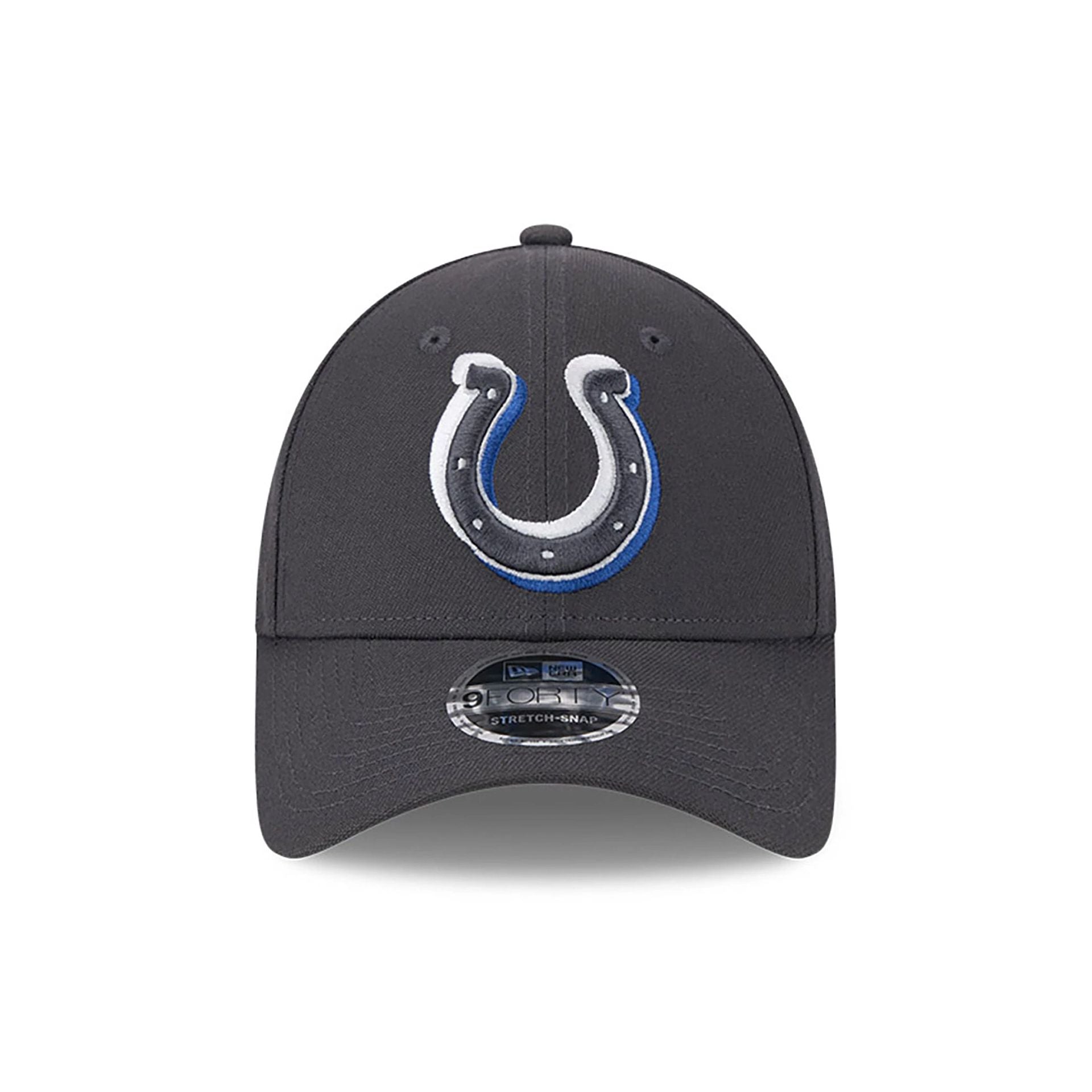 This is a Indianapolis Colts NFL Draft 2024 Dark Grey 9FORTY Stretch-Snap Cap 5